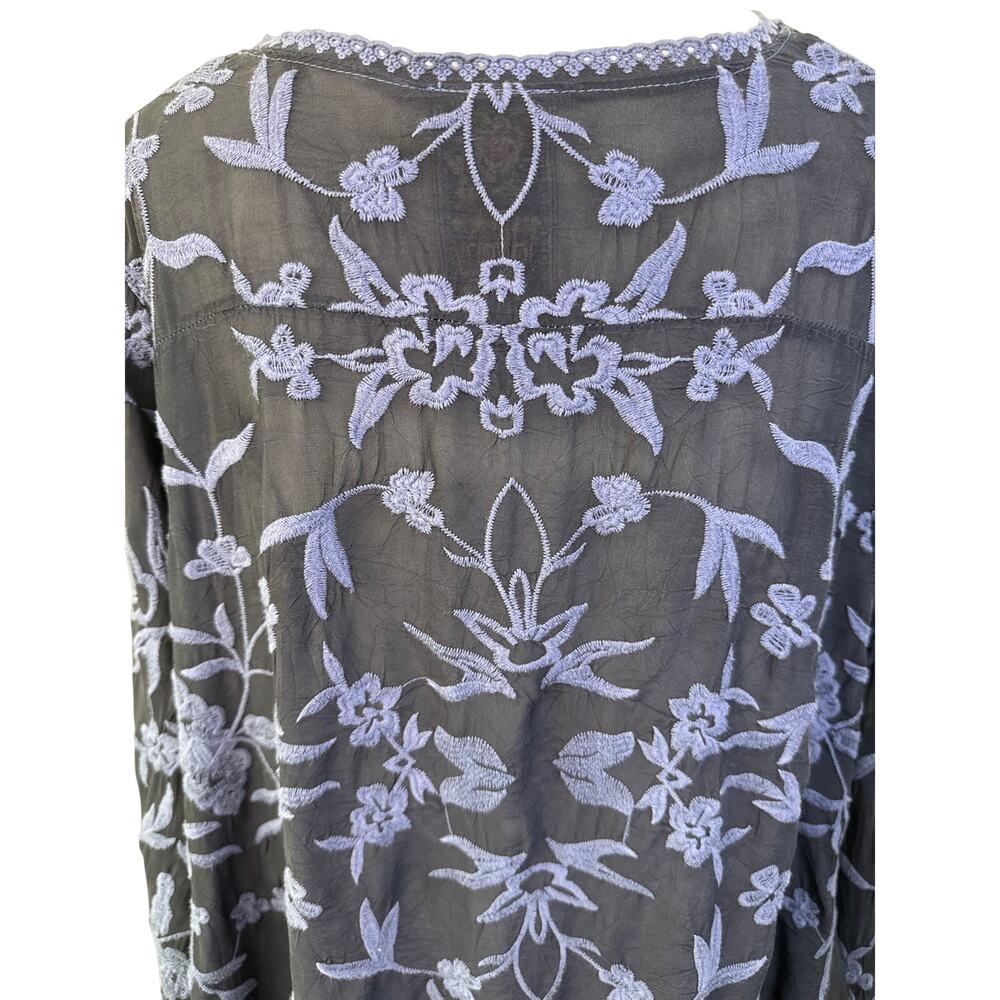 Johnny Was Blue Embroidered Tunic Top Medium Boho Floral V-Neck - Picture 6 of 8